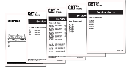 Caterpillar GP15N(ZN), GP18N(ZN), GP20N(CN,ZN), GP25N(ZN), GP30N , GP35N , GPE15N , GPE18N , GPE20N(CN,ZN), GPE25N(ZN), GPE30N , GPE35N , DP15N , DP18N , DP20CN , DP20N , DP25N , DP30N and DP35N Forklift Truck set of Service Manuals