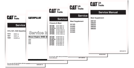 Caterpillar GP15N, GP18N, GP20CN, GP20N, GP25N, GP30N, GP35N, DP15N, DP18N, DP20CN, DP20N, DP25N, DP30N and DP35N Forklift Truck set of Service Manuals